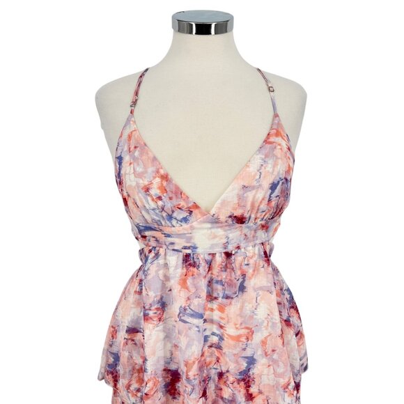 Fanco Cutout Tiered Sleeveless Maxi Dress Multicolor Pink Purple Size Medium NWT - Picture 2 of 12